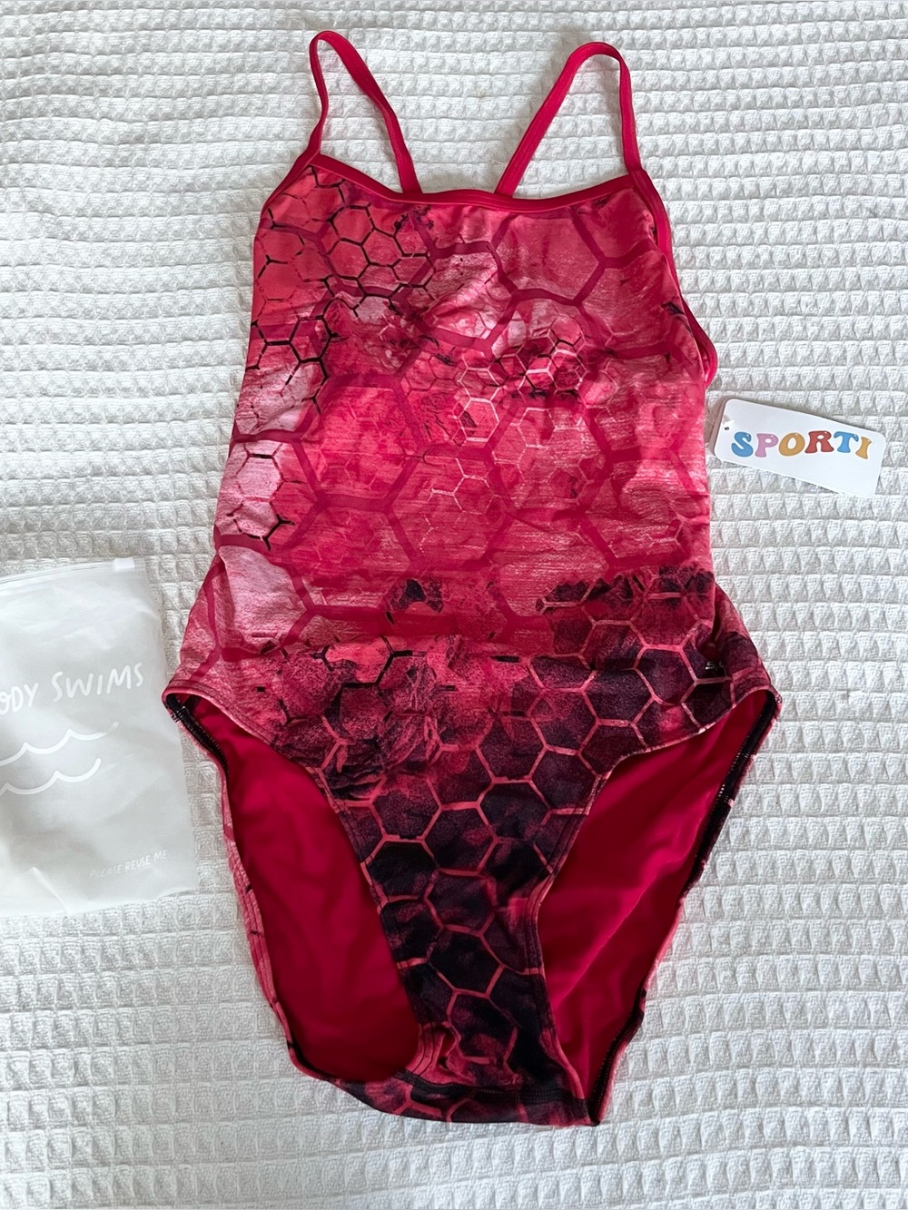 Sporti fenced in thin strap one piece swimsuit red NWT size 40